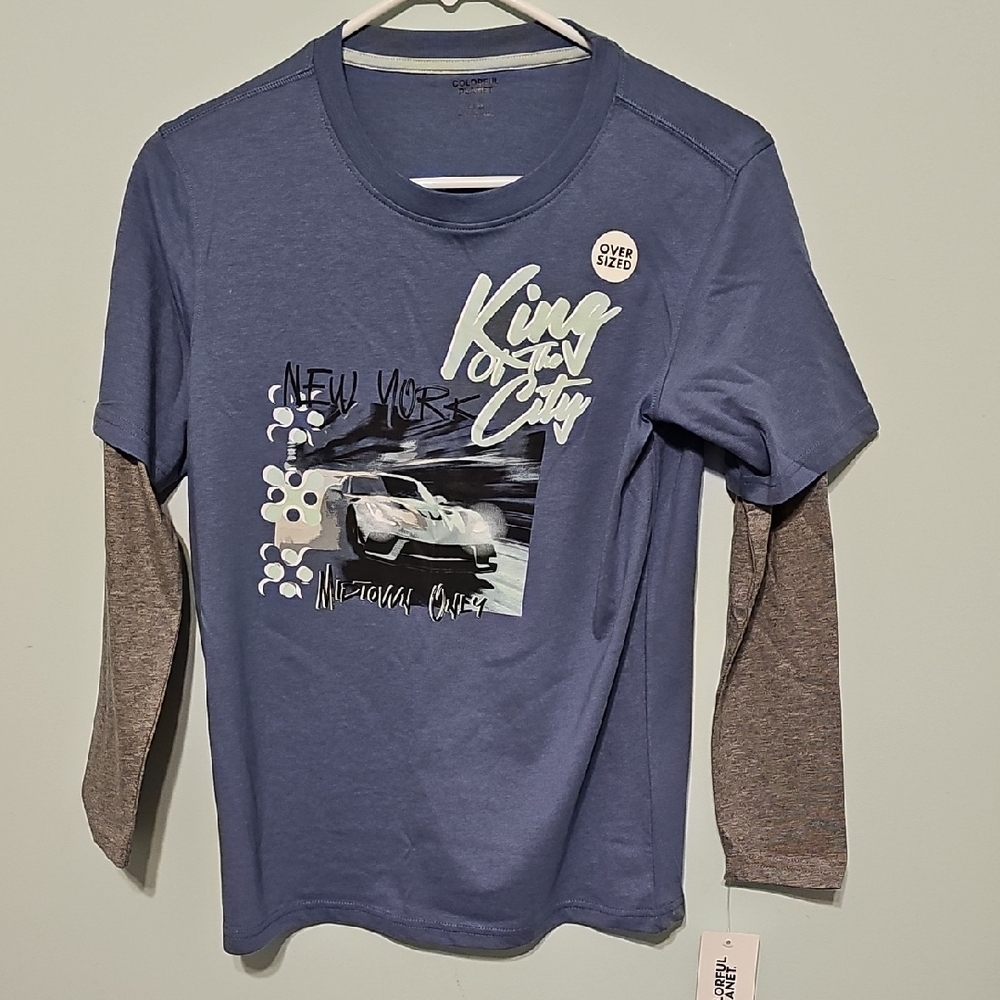 King of the City Kids Blue&Gray LS Sleeve Shirt By Colorful Planet. Size L. Nwt.